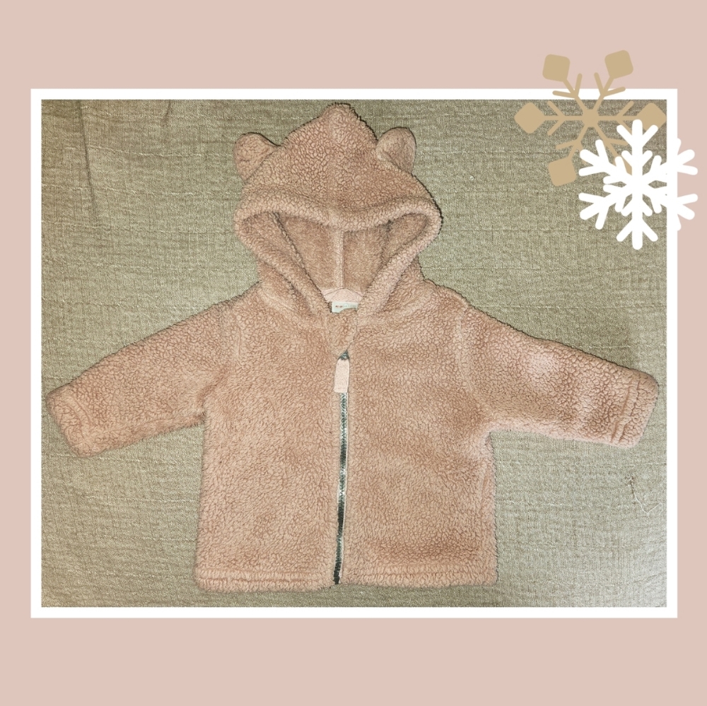 Hanna Anderson Light Pink Sherpa Full Zip Hooded Jacket Size3-6 Mos